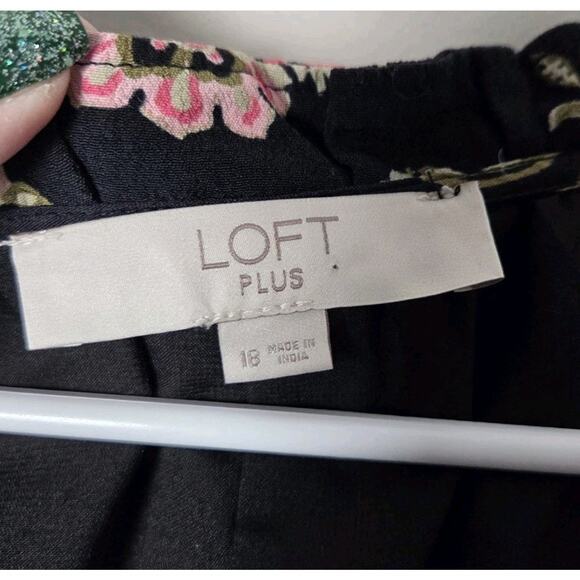 Loft Long Sleeve Dress Plus Size 18 Black Floral Button V-Neck Knee Length - Picture 3 of 6